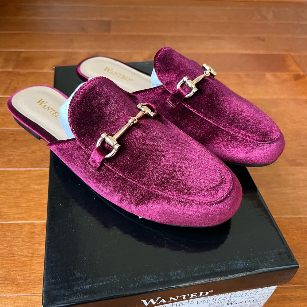 NWT Slip On Wanted Frankie Women's Burgundy Mule Flats Loafers All Sizes